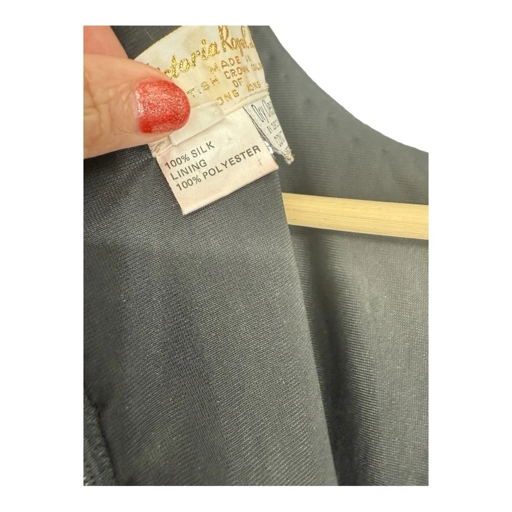 Victoria Royal Ltd Beaded Sequin Silk Gown Black Floral Maxi Dress 6/8 Vintage - Picture 10 of 16